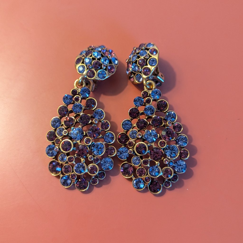 Oscar De La Renta Crystal Tear Drop Clip Earrings